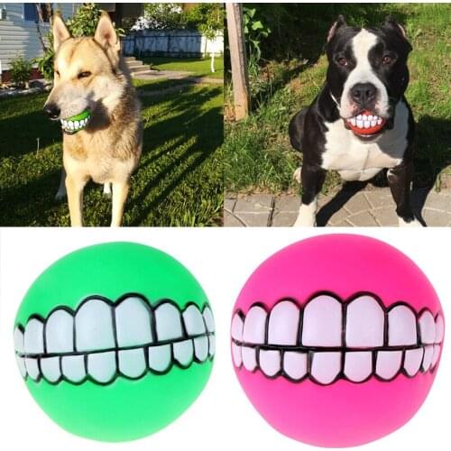 Funny 7.5cm Funny Dog Toys Ball with Teeth Puppy Cat PVC Chew Sound Dogs Fetching Toy Play Squeak Pet Toys Product