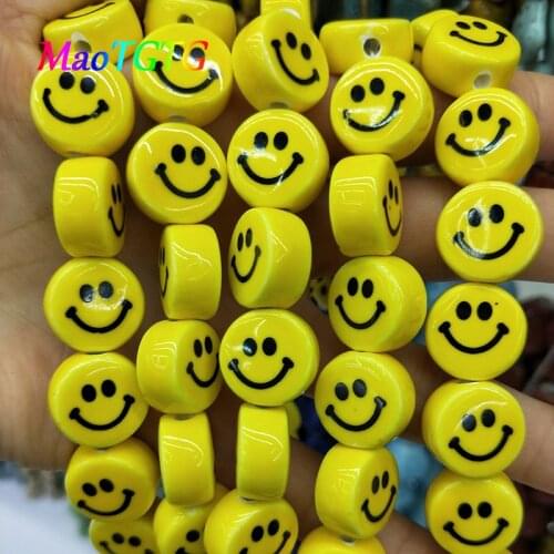 16mm Yellow Smile Face Ceramic Beads For Jewelry Making Bracelet Necklace Smily Loose Spacer Ceramic Bead Accessories Wholesale