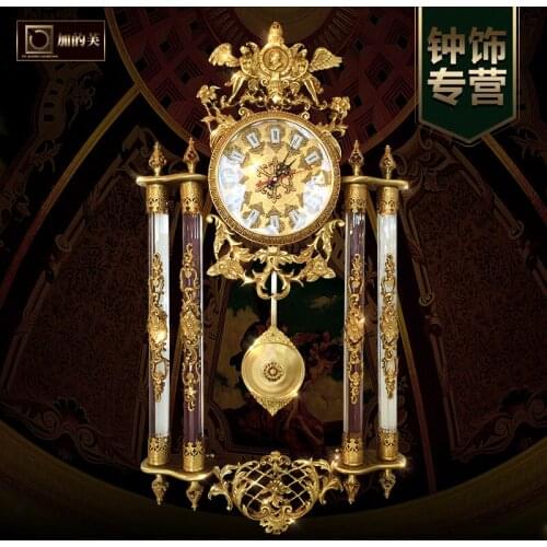 Zq European-Style Pure Copper Crystal Wall Clock Living Room Luxury Golden Clock Handmade Decorative Clock