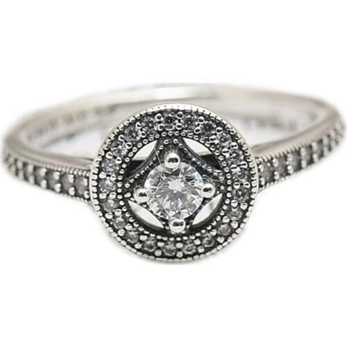 Star Vintage Allure Silver Rings with Clear CZ Original 100% 925 Sterling Silver Rings DIY Compatible With Jewelry