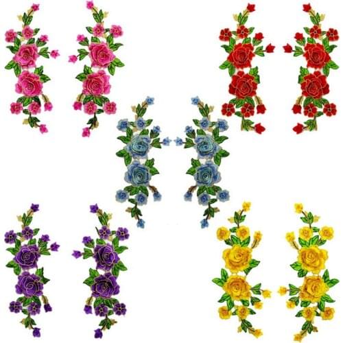 5 Colors 1 pair/lot Rose Flower Patches for T-Shirt Coat DIY Handmade Sequins Sew On Embroidered Reverse Patch Applique NL042