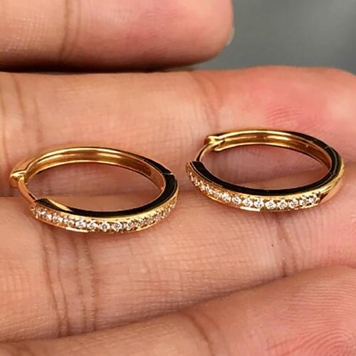 10K Yellow Gold Women Hoop Earrings Natural Diamonds Circle Round Classic Wedding Party Engagement Anniversary Present Earrings