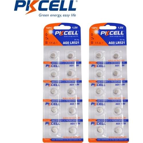 20PCS 2 Card PKCELL AG0 1.5V AG0 Button Coin Cell Alkaline Battery 1.5V V379 SR63 For Watch Toys Remote