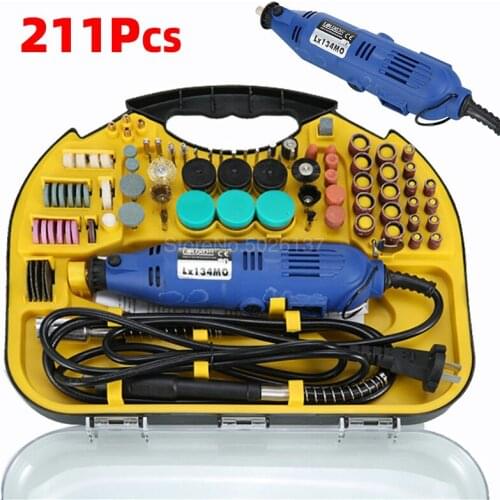 211PC 110V/220V Drill Grinder Rotary Tools Kit Set For Hand Mini Machine Drilling Polishing Power Tool Electric With Grinding