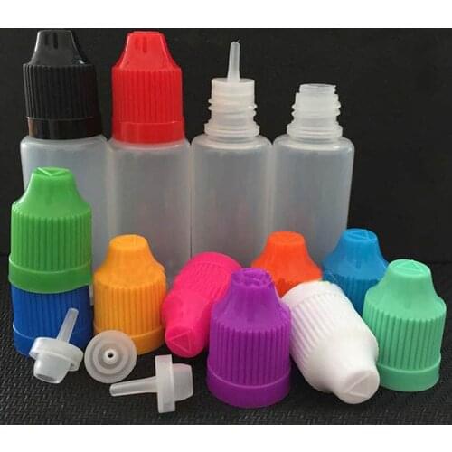 2500pcs empty E Liquid Bottle Squeezable Plastic PE 20ml E-Cig Dropper Bottle with colours Childproof Cap and long thin tip