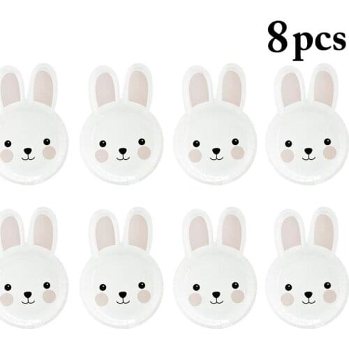 8pcs Paper Plate Set Cartoon Cute Rabbit Shaped Disposable Plate Paper Dish For Easter Festival Supplies
