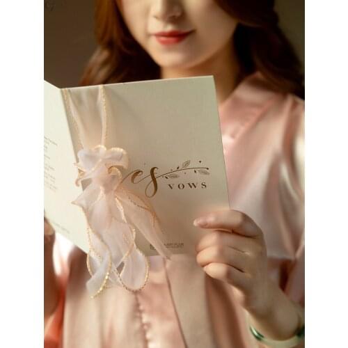 1pair vows card pink white Wedding Oath Card ribbon European-Style Bow Declaration Handwritten Guarantee wedding Supplies card