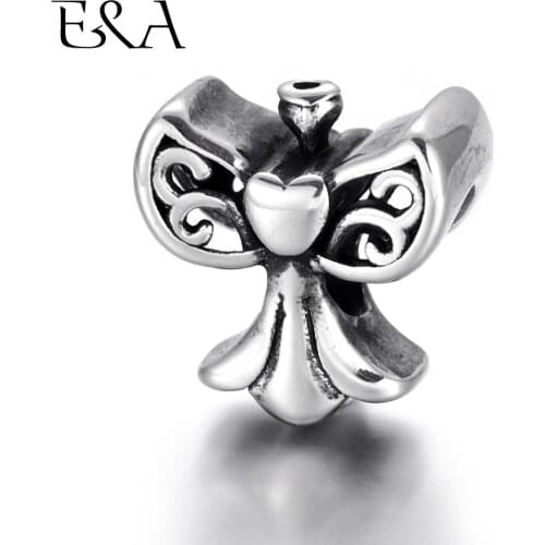 Stainless Steel Beads Angel Heart 5.5mm Hole Bowknot Metal Charms European Bead for DIY Bracelet Jewelry Making Accessories