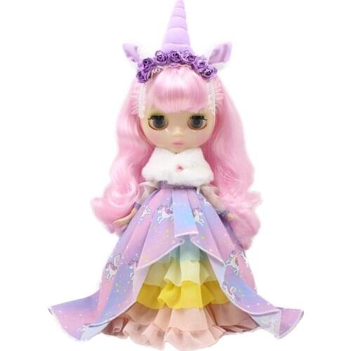 DBS Blyth icy clothes Unicorn outfit dress with cloak and hair band lovely princess dressing girl gift toy licca