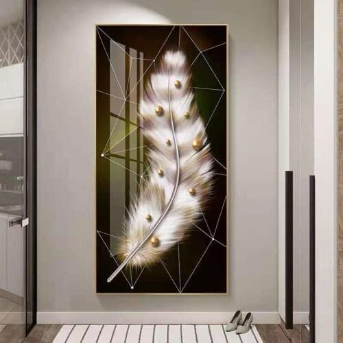 Home Entrance Decorative Painting Modern Minimalist Corridor Aisle Vertical Feather Mural Painting Core