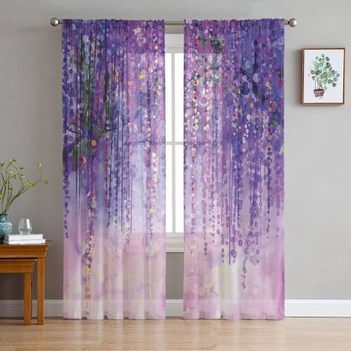 Oil Painting Purple Artistic Conception Sheer Curtains for Living Room Tulle for Windows Voile Yarn Short Bedroom Curtains