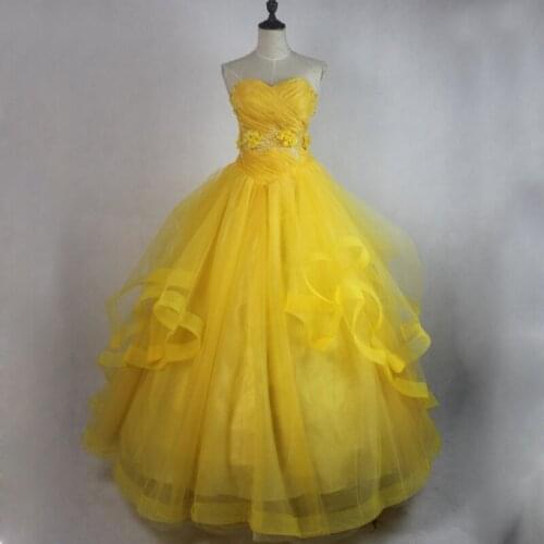 Custom Made Belle Princess Cosplay Costume Yellow Top Dress For Adults Women Girls