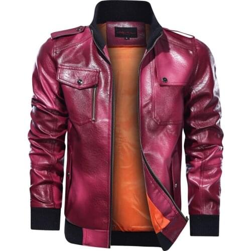 New casual men PU leather jacket autumn stand collar large size fashion Fur Outerwear Long Sleeve zipper windproof Coats