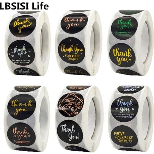 LBSISI Life 1Roll 2.5CM Thank You White Black Paper Gold Foil Stickers Handmade Gift Box Bag Decoration Chrismas Wedding Packing