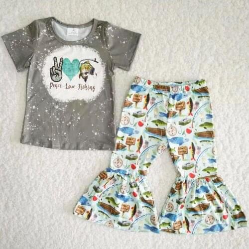 Hot Sale Toddler Baby Girls Summer Clothes Wholesale Childrens Clothing Set Bell Bottom Pants Boutique Girls Clothing Outfits