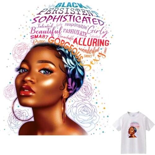 Fashion Black Girl Iron-On Transfers For Clothing A-Level Washable Woman T-Shirts Thermo Adhesive Patches Trend Clothes Stickers