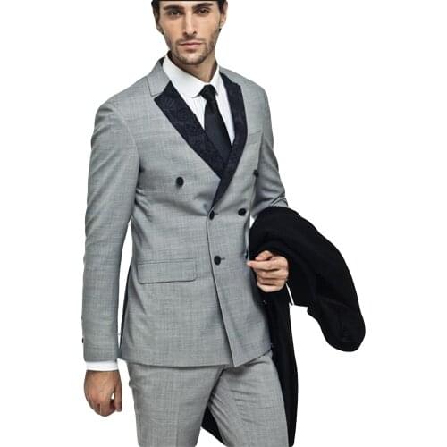 Mens Suits & Blazers Arrival Double-Breasted Groomsmen Notch Lapel Groom Tuxedos Men Business Formal Blazer ( Jacket+Pants+Tie)