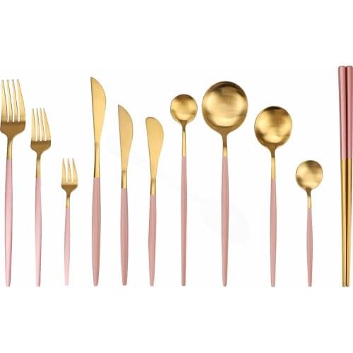 Steel Cutlery Set Matte Pink Gold Cutlery Set Stainless Steel Cutlery Western Dinnerware Set Kitchen Knive Spoon Dropshipping
