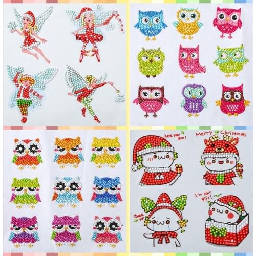 DIY Stickers Animals Owl Kids Round Diamond Painting Stickers DIY Full Drill Round Butterfly Diamond Painting Cartoon Sticker