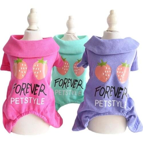 New Autumn Strawberry Jumposuit for Dogs Cartoon Four-legged Home Pajamas Dog Clothes Home Wear