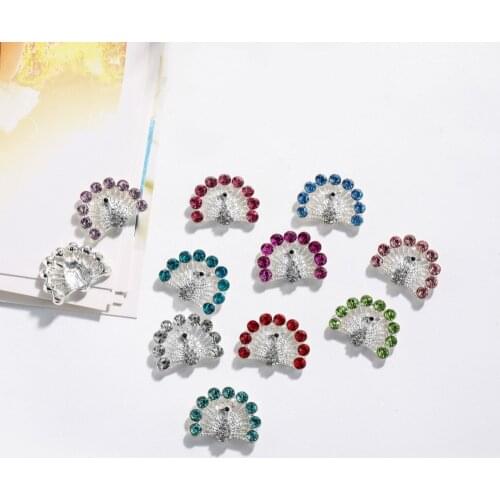 24*20mm small peacock rhinestone button flat back embellishment for hair bow center 50PCS/LOT(BTN-5387)