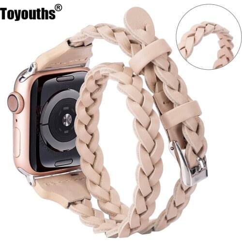 Leather Weave Double Wrap Band for Apple Watch Accessories for Women 38mm 40mm 42mm 44mm Watch Strap iWatch Series 5 4 3 2 1