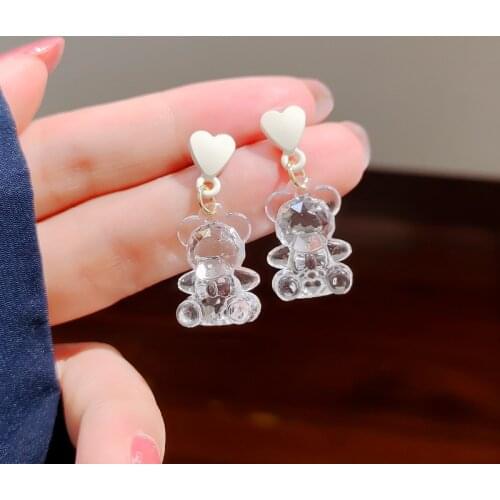 Crystal Heart Gummy Bear Dangle Earrings For Women Teens Girls Sweet Trendy Colorful Resin Bear Animal Earring Fashion Jewelry