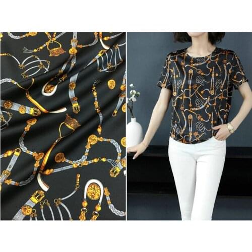 Europe and the United States band chain flower silk stretch satin silk fabric summer 19mm heavy silk clothing dress fabric