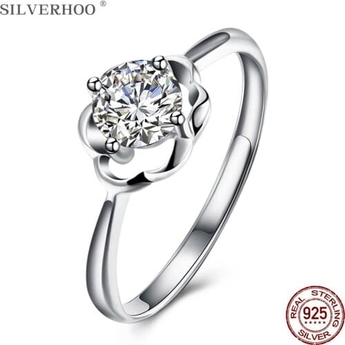 SILVERHOO 925 Sterling Silver Adjustable Rings Geometric Round CZ Rings New Year Gift For Friend Hot Selling Female Jewelry