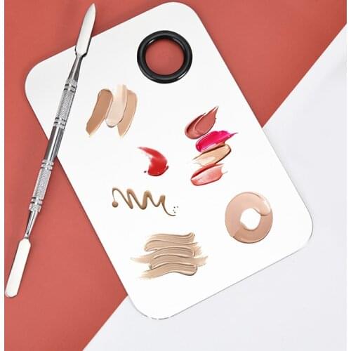 Stainless Steel Makeup Mixer Nail Art Polish Mixing Plate Foundation Eyeshadow Eye Shadow Mixer Palette with Spatula Rod