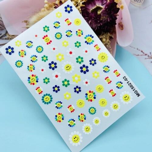 DIY Japanese Stye Thin Light Traceless Nail Stickers New Design of Smiles Sunflowers Back Glue Adhesive Dry Nail Decals Manicure