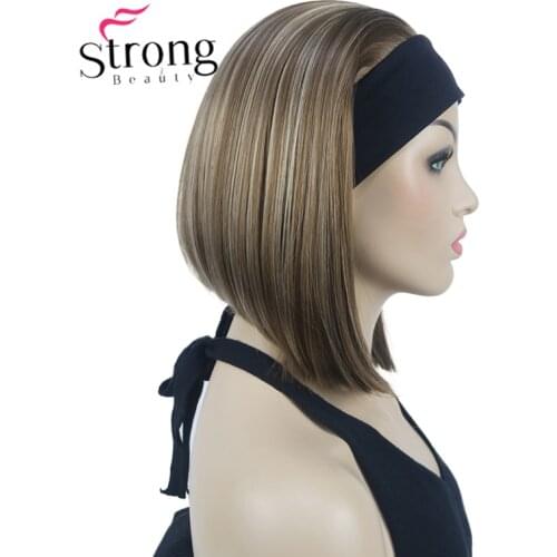 StrongBeauty Short Straight Silky Blonde Highlighted Straight Bob Headband Wig COLOUR CHOICES