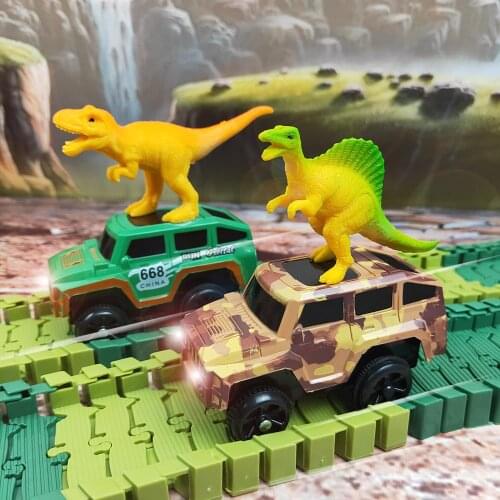 Track Racing Track Toy Set Dinosaur Railway Toy Flash Light Car Educational Bend Flexible Race Track Car Toys For Children Boys