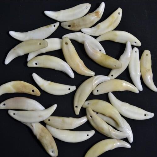 YZ001 Ecru White Brown Tooth Natural Bone Beads Pendants For Diy beads Making Fashion Jewelry Accessories 20~35mm, Hole: 1.5