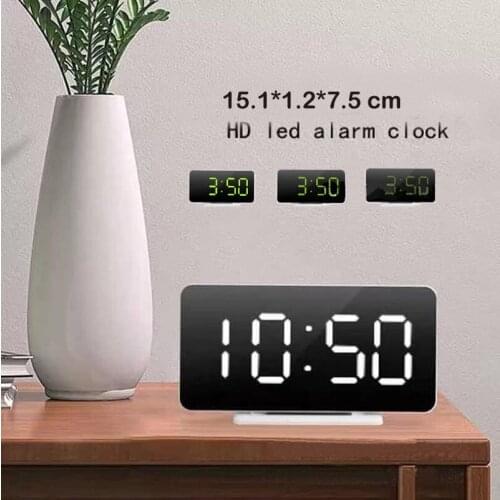 Led Mirror Digital Clock Usb New Large-Screen Snooze Multifunctional Photosensitive Alarm Clock 16*4.5*9.5Cm Usb 5V/no Battery