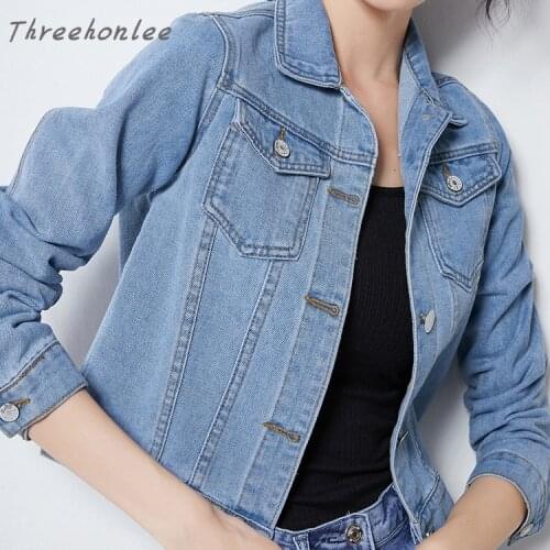 Denim Jacket Women Short Coats 2021 Spring Autumn Fashion New Turn-down Collar Jacket High Quality Lady Denim Coats