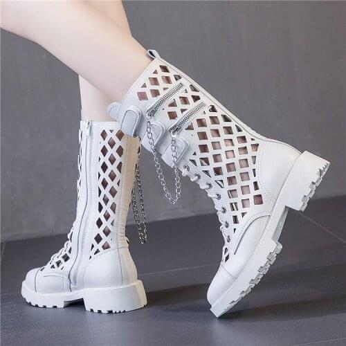 Large size womens shoes 2021 summer hollow hole boots street punk sandals low heel breathable boots women shoes sandal