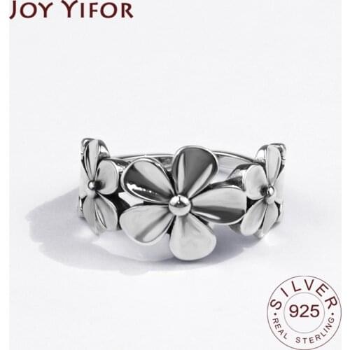 925 Sterling Silver Rings for Women Flowers Vintage Wedding Trendy Jewelry Large Adjustable Antique Rings Anillos