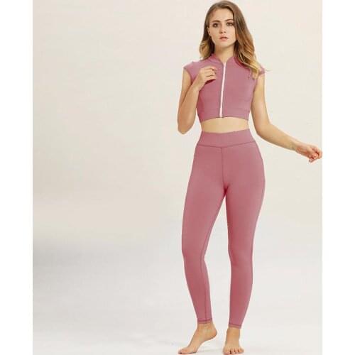 Zipper Design Yoga Shirts Set Women Sport Suit Running Tights High Waist Fitness Leggings Gym Clothing Tracksuit Jogging Femme