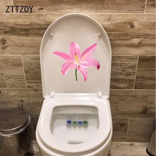 ZTTZDY 22.5*18.6CM Hand Painted Pink Lily Bathroom Toilet Sticker Home Wall Decal Decoration T2-0537