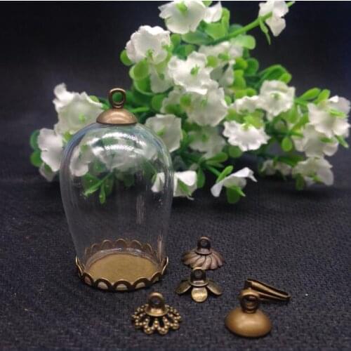 100sets 30x18mm oval-shaped terrarium bottle jars antique bronze plated lace edge tray Christmas vial pendant glass globes