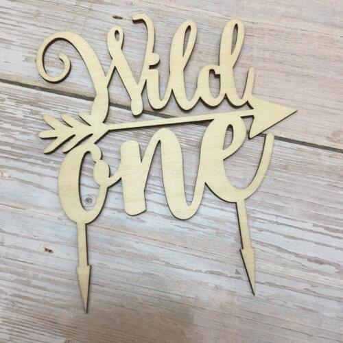 5pcs wild one laser cut wood cake topper happy birthday cake topper birthday kids party decorations supplies