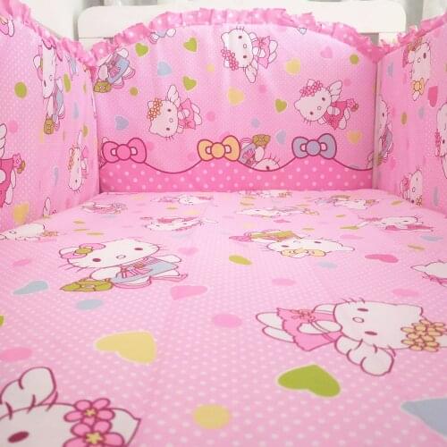 6PCS Cotton Crib Bed Linen Kit Bumper Baby Bedding Sets Bed Safety Baby Bed Sheet (4bumpers+sheet+pillow cover)