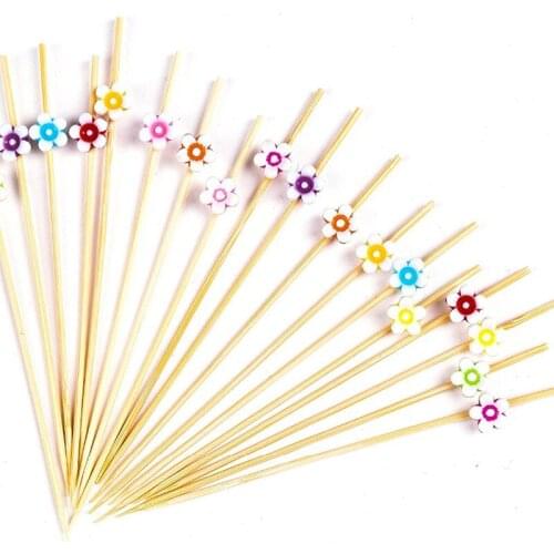 Free Shipping - Party Wedding Bar Supplies Disposable Tableware, 120mm Cocktail Multicolor Floral Picks Fruit Skewers, 100/Pack