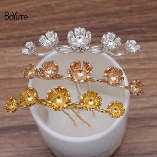 BoYuTe (10 Pieces/Lot) 79*15*16MM Five Flower Bead Caps Welding 9*70*1.2MM Iron Hair Fork Diy Hair Accessories Materials