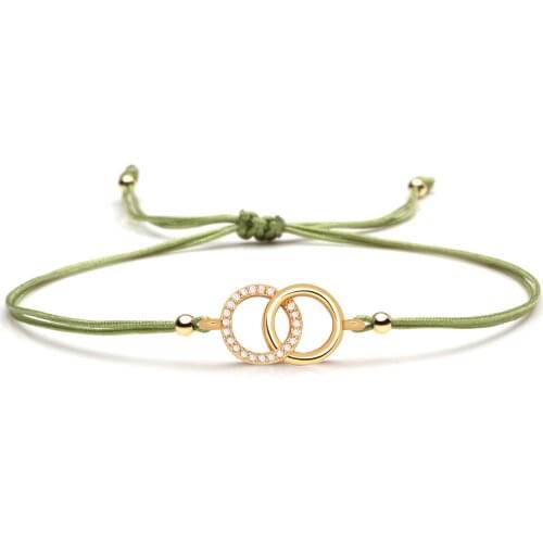 White Cubic Zirconia Double Interlaced Linked Circle Charm Bracelet Women Men Chic CZ Slide Knot Green Red Blue String Jewelry