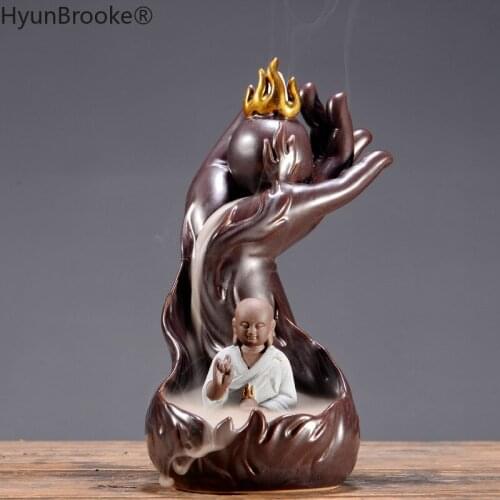 Buddha Hand Backflow Incense Burner Smoke Waterfall Three Saints Stick Incense Holder Meditation Ceramic Aromatherapy Censer