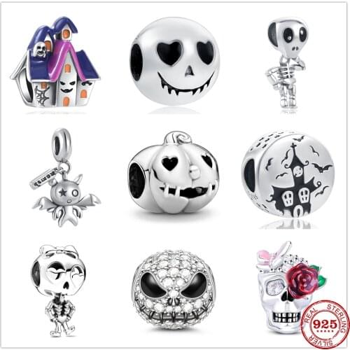 925 Sterling Silve Pumpkin Skull Demon Beads Dangle Charms Fit Original Pandora Bangles Women Fashion DIY Jewelry Halloween Gift