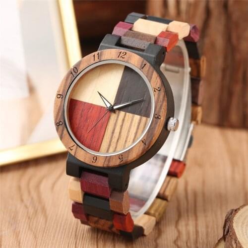 Colorful Natural Wood Watches Unisex Watch Full Wooden Bracelet Strap Casual Quartz Analog Display Timepiece Couple Clock Gift