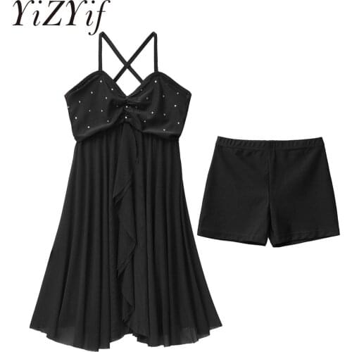 Kids Teens Asymmetrical Shiny Rhinestones Ballet Tutu Dress Gymnastics Ballerina Dance Leotard Girls Latin Lyrical Dance Costume